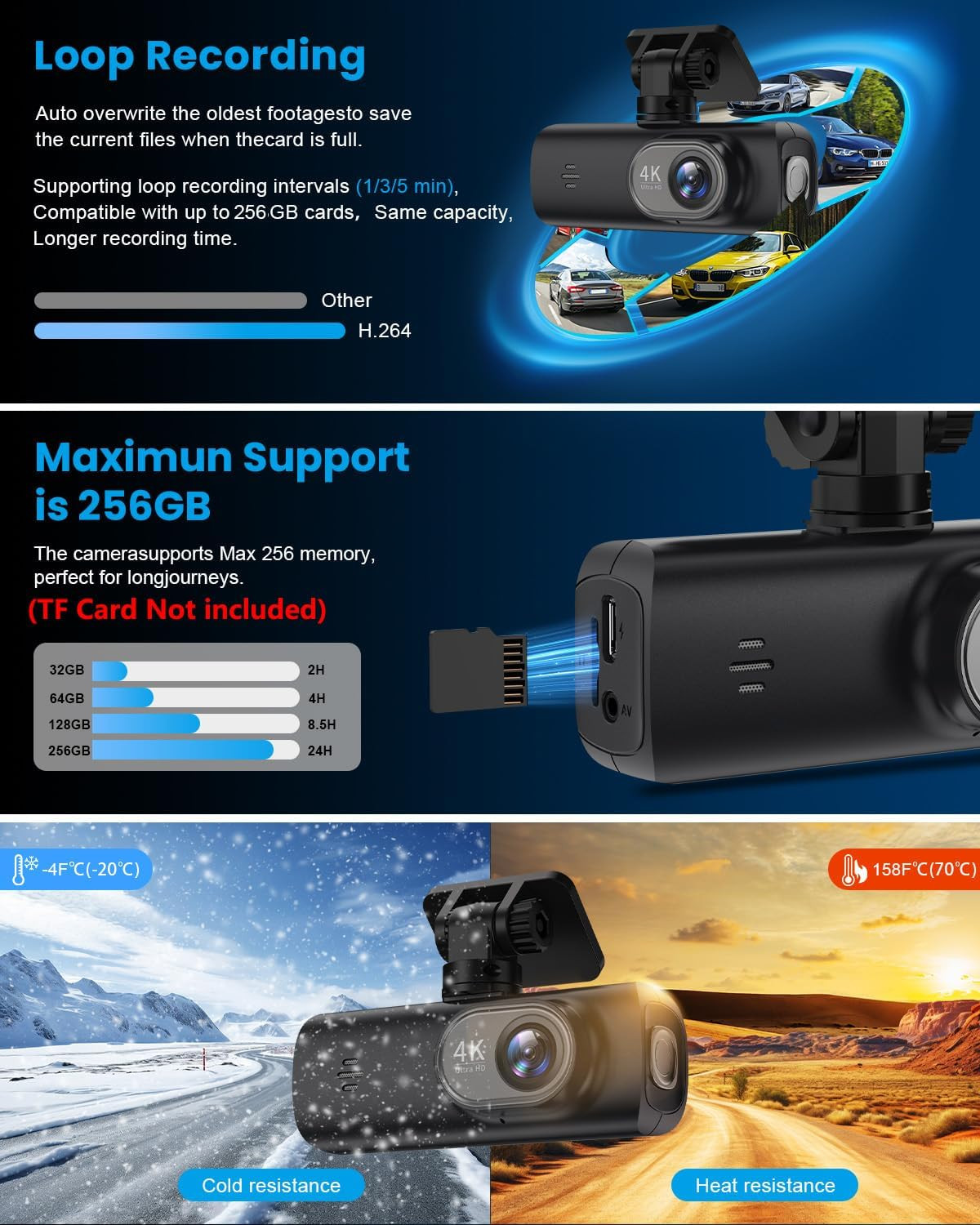 Dash Cam 4K Front, Ultra HD Dash Camera for Cars, 1.47”IPS Screen Mini Car Came