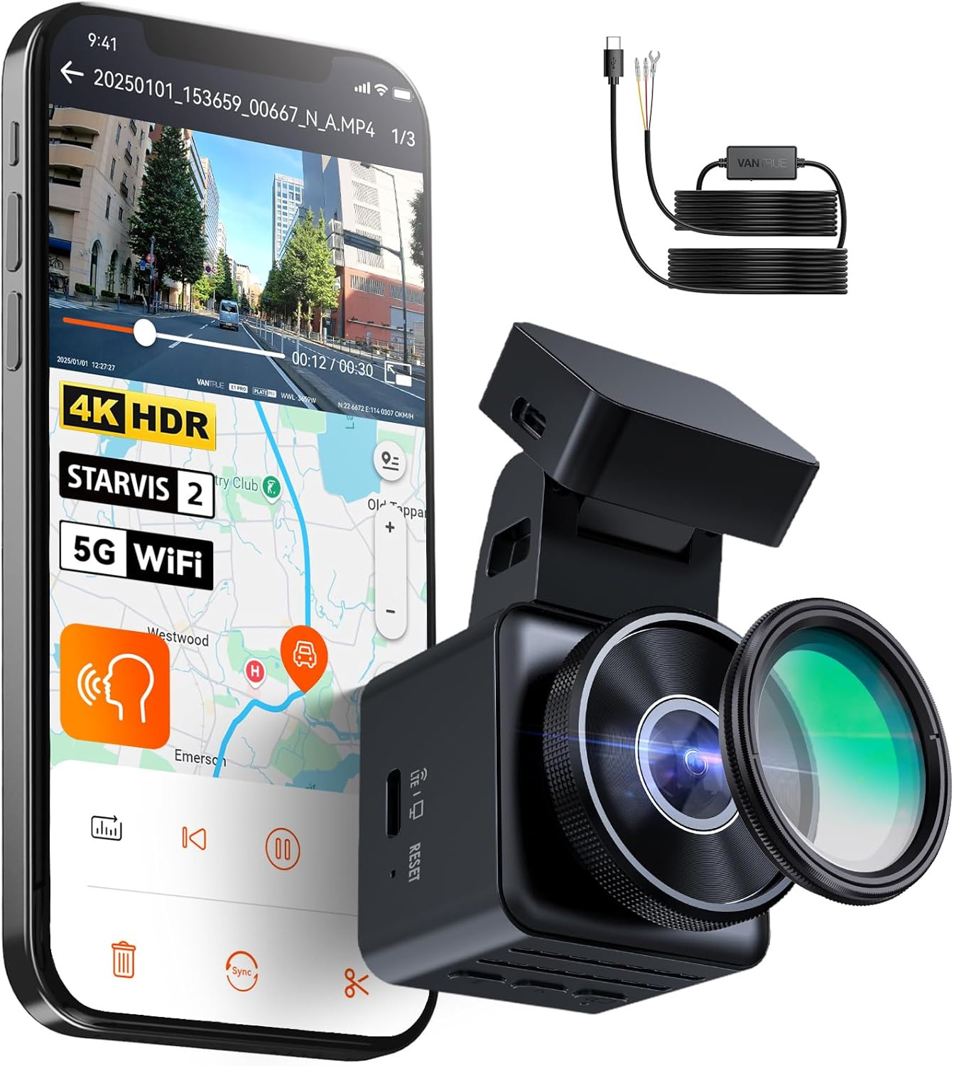 [Bundle-2 Items: E1 Pro Dash Cam & Hardwire Kit ] 4K Mini Dashcam Front, STARVI
