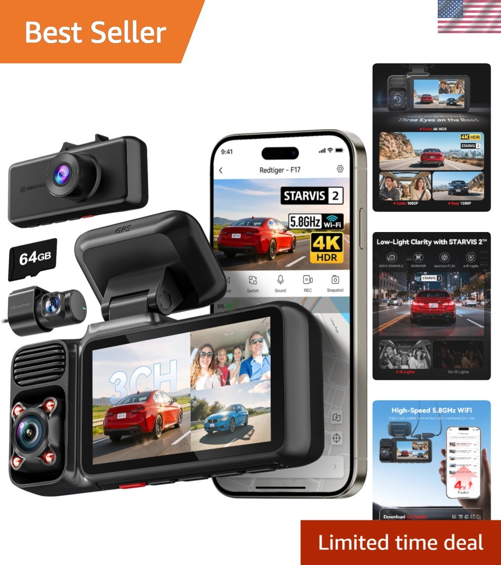 4K Dash Cam F17 – 3 Channel Triple Protection with Advanced Night Vision