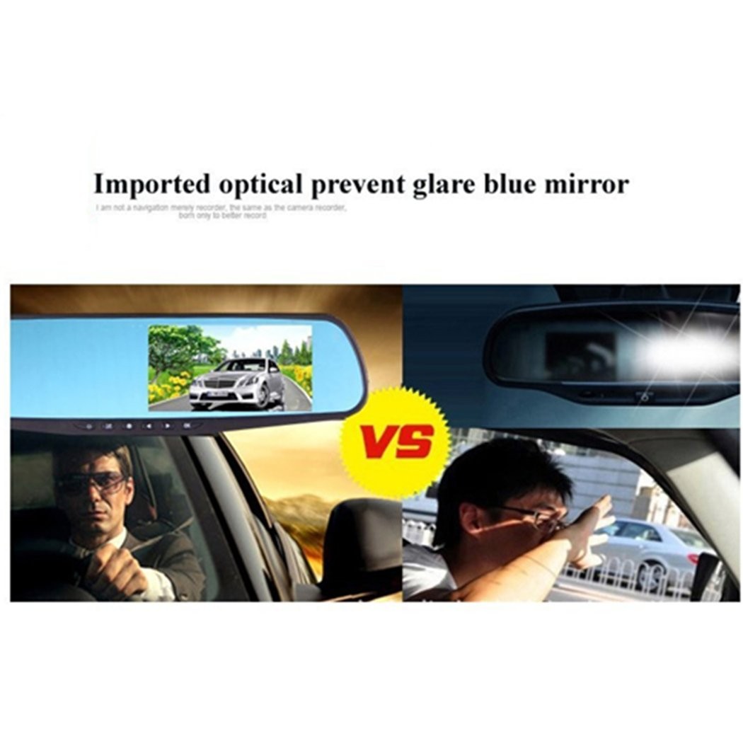 Car DVR Rear View Mirror Video Recroder 4.3″ inch Back Up Car Camera Dual Len…