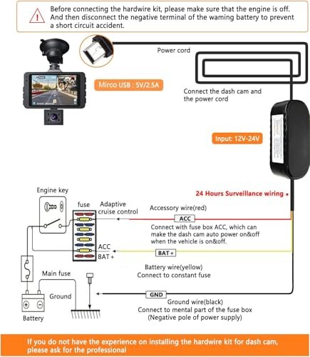 Dashcam Hardwire Kit Mini USB Parking Mode 320cm