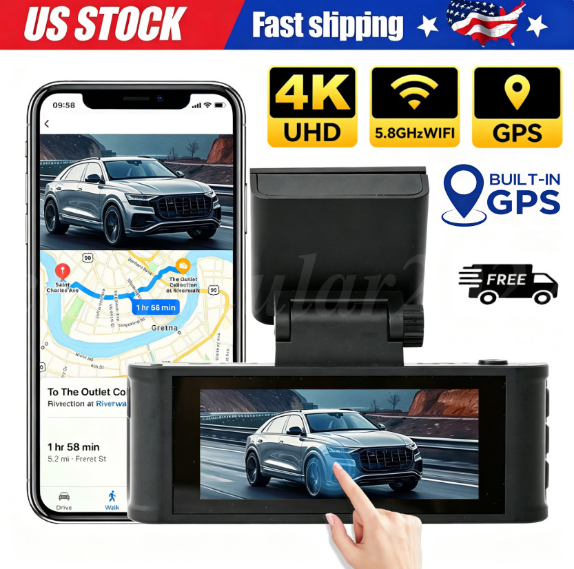 4K Dual Dash Camera, Front and Rear Dash Camera WIFI&GPS with 512GB SD Card