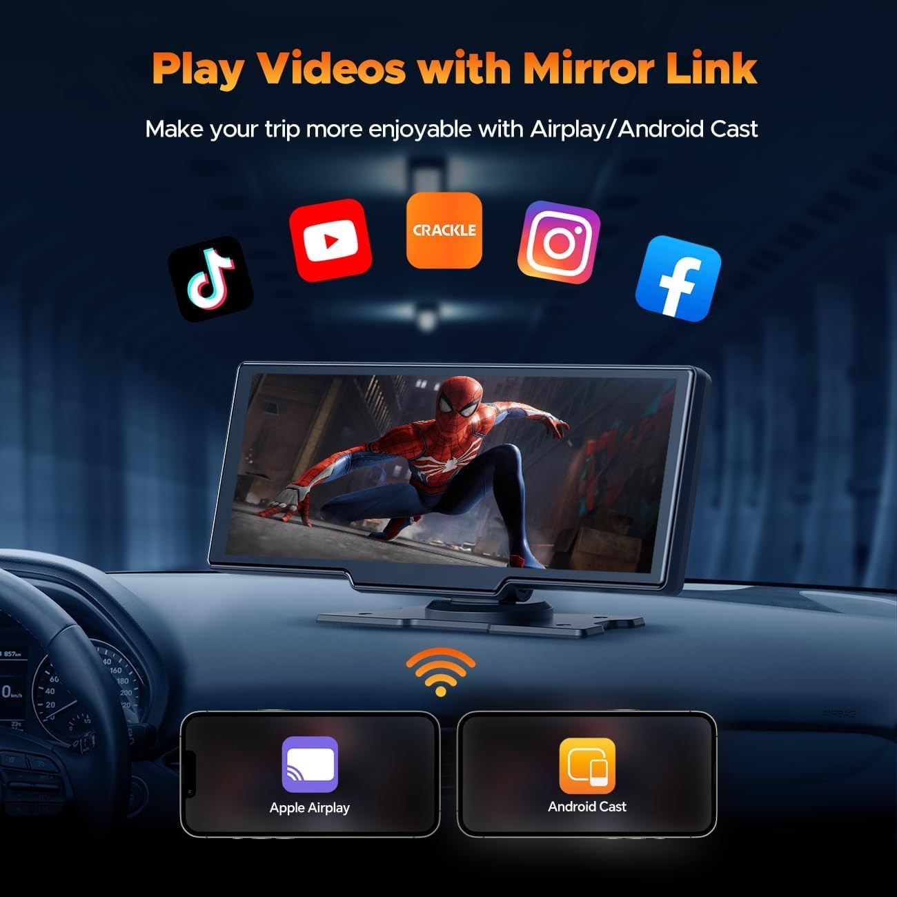 10.26″ 2.5K Dash Cam Touch Screen Portable Car Stereo Apple Carplay Android Auto