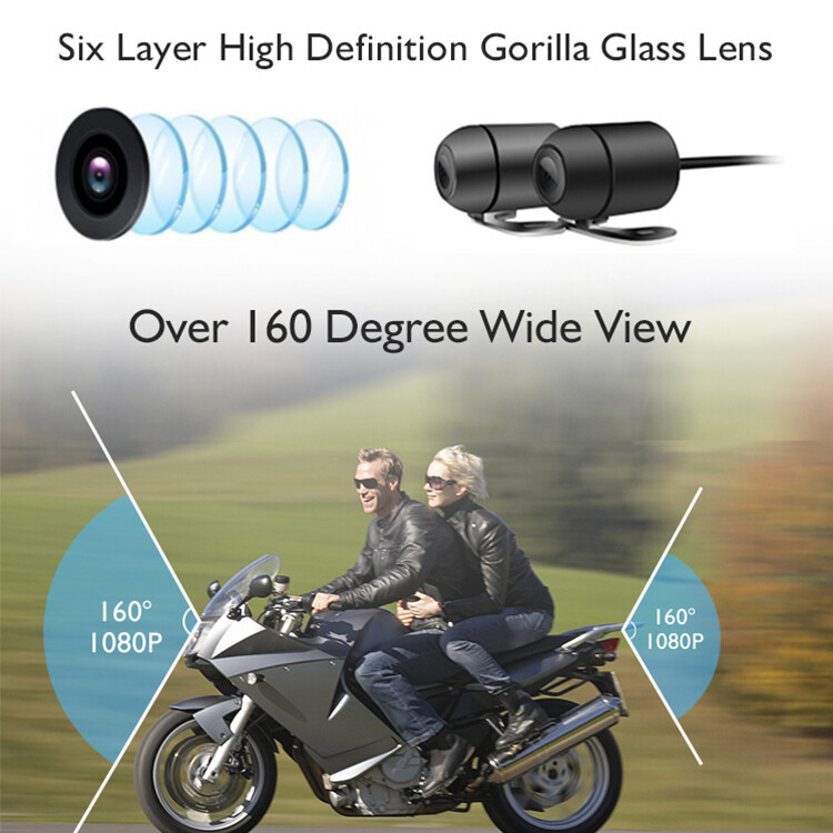 New Motorcycle Dash Cam IP65 Waterproof DVR Camera Dual 160 Degree Wide View
