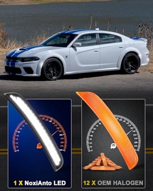 NoxiAnto White LED Side Marker Lights for Dodge Charger 2015-2023, 4 Pack |