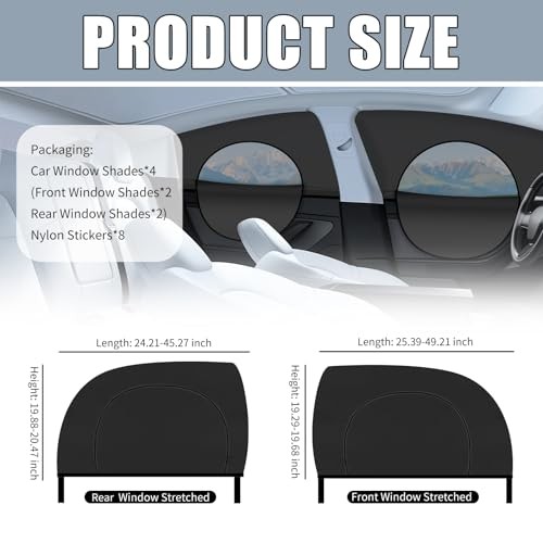 4PCS Front/Rear Car Window Shades with Zipper—Upgraded Car Shades for Side