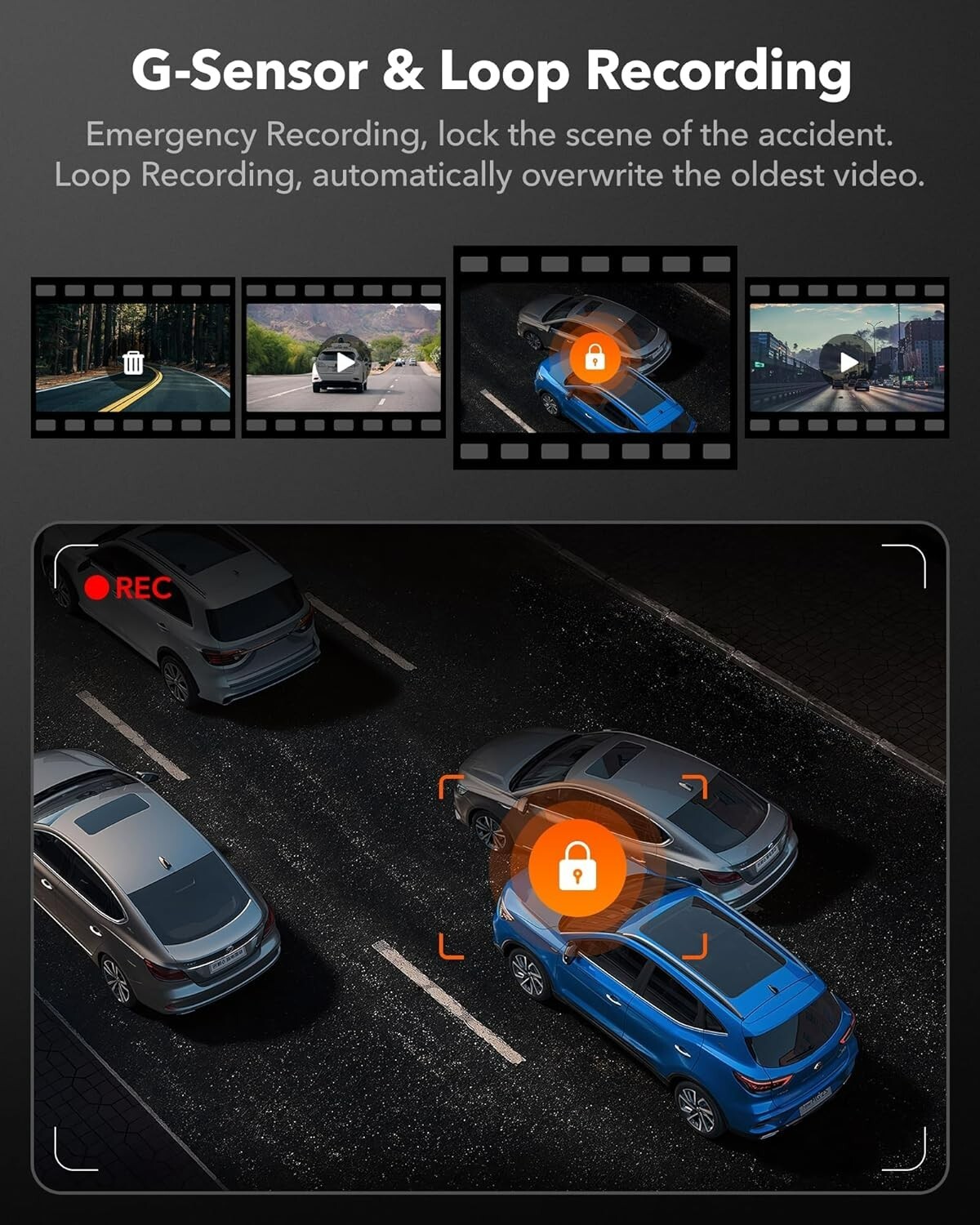 Crystal 3 Channel Dash Cam – 4K+1080P Front and Inside – WiFi GPS – Night Vision
