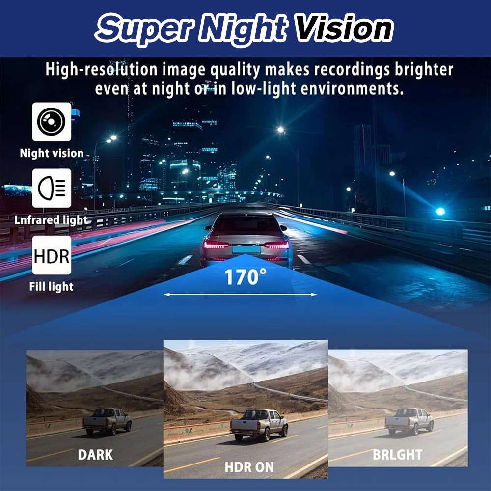 4 Channel Dash Cam 360° View 1080P Front and Rear Inside, Left Right Dash Camer