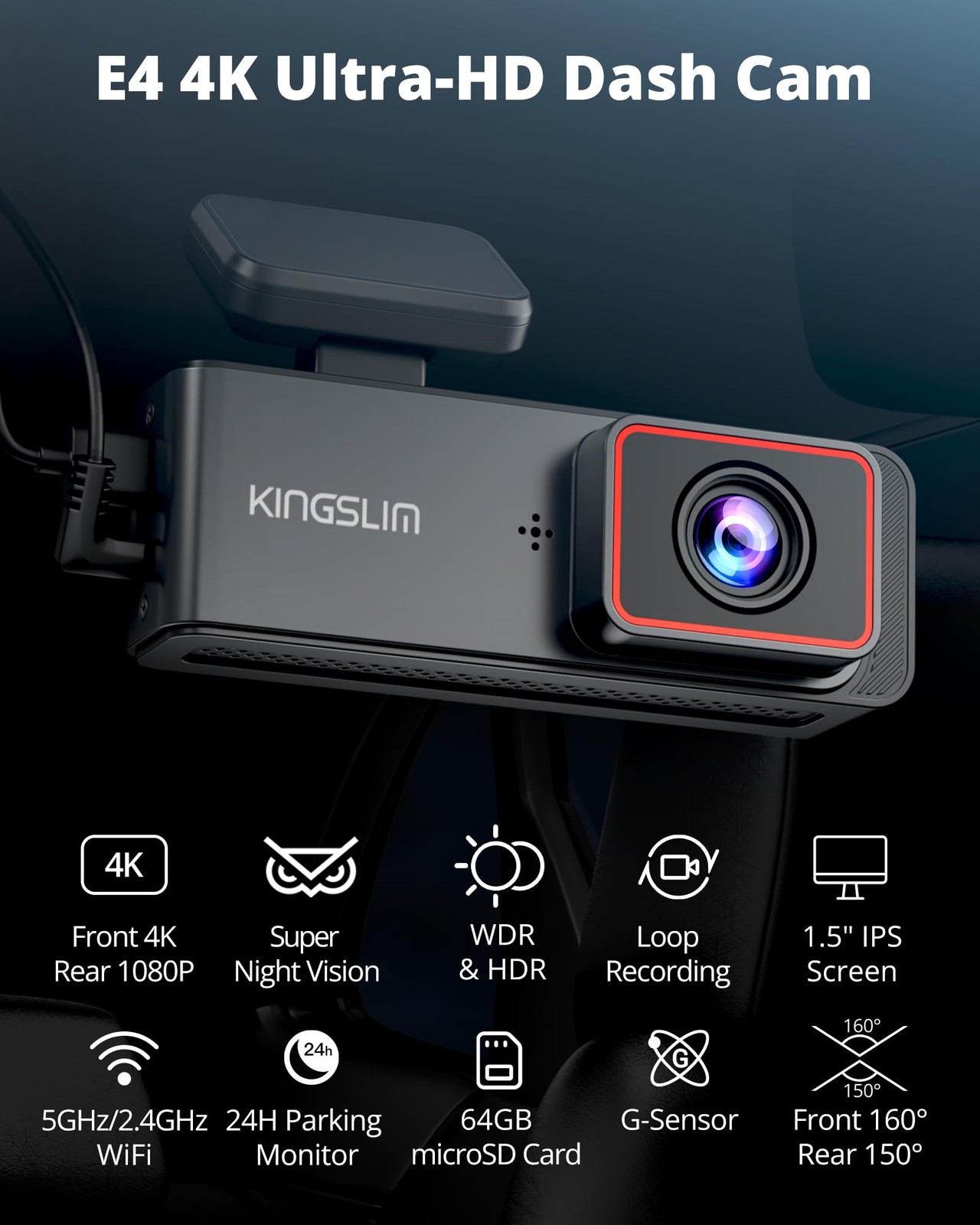 Camara Dual Para Auto Frontal 4K Y Trasera Con Tarjeta De 64GB De Lujo