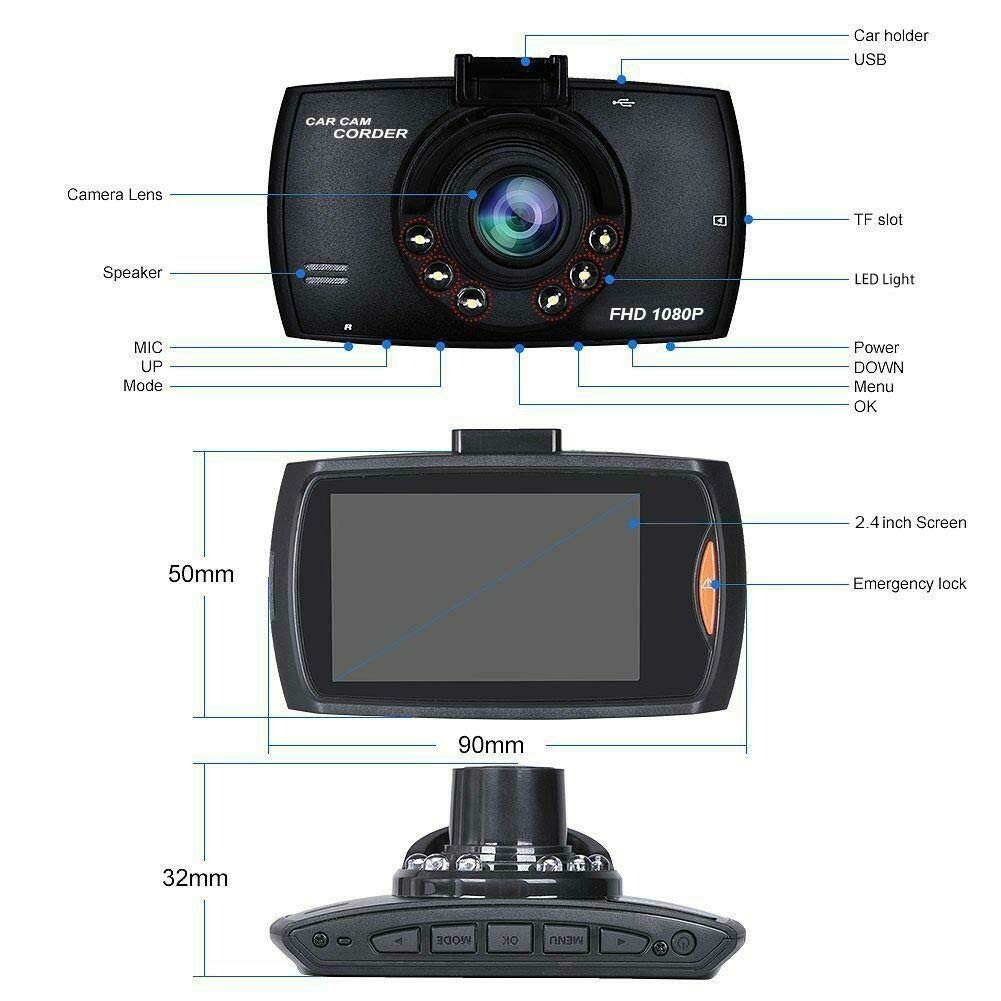 Car Dash Cam Camera Video DVR Recorder Night Vision+G-Sensor 1080P HD 2.4″ LC…