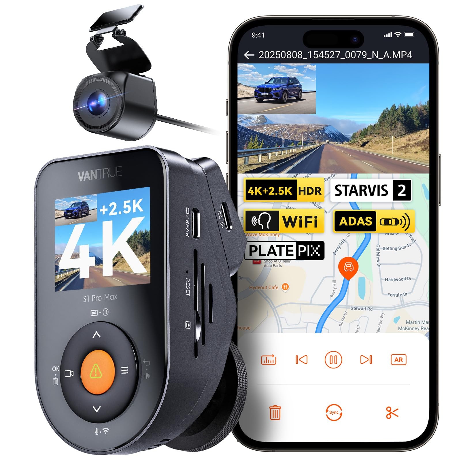 Vantrue S1 Pro Max AI Dash Cam 4K 2.5K Dual STARVIS 2 HDR