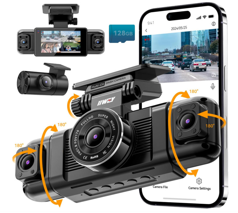 Cámara para coche de 4 canales con visión de 360°, grabación Full HD 1080P delan