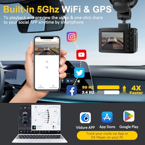 Dash Cam Front and Rear: 4K+2.5K Dual Channel Dash Cam-5GHz WiFi, GPS Dash