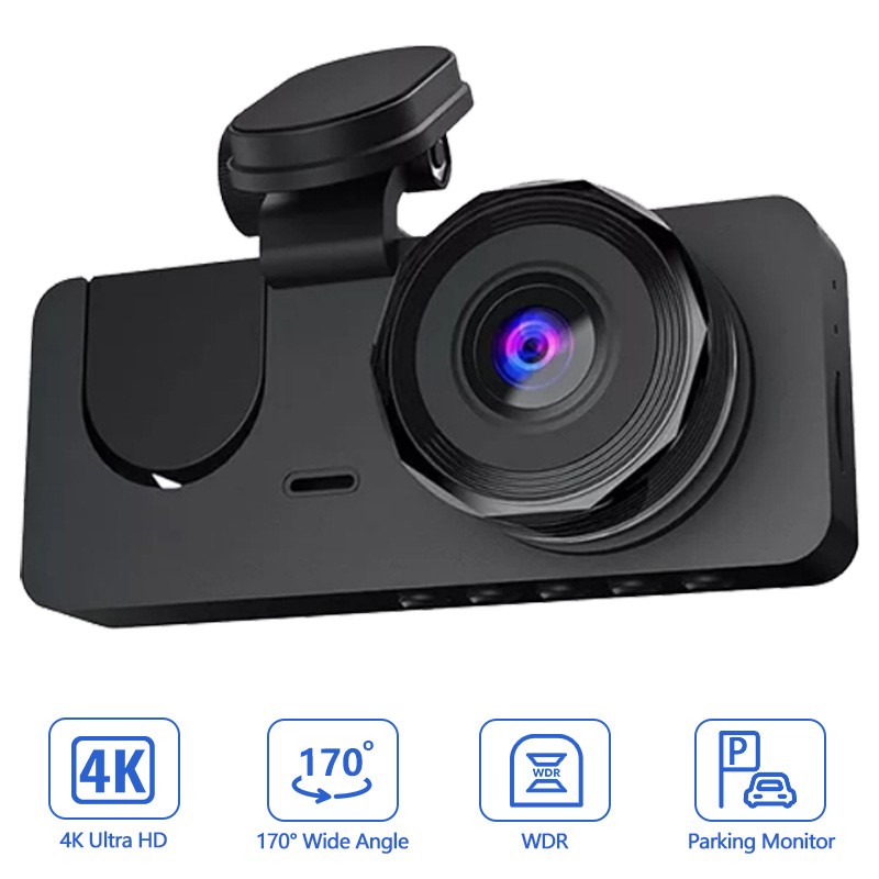 4K Dual Lens Front/Rear/Inside Car Camera DVR Vehicle Video G-Sensor+32GB Card
