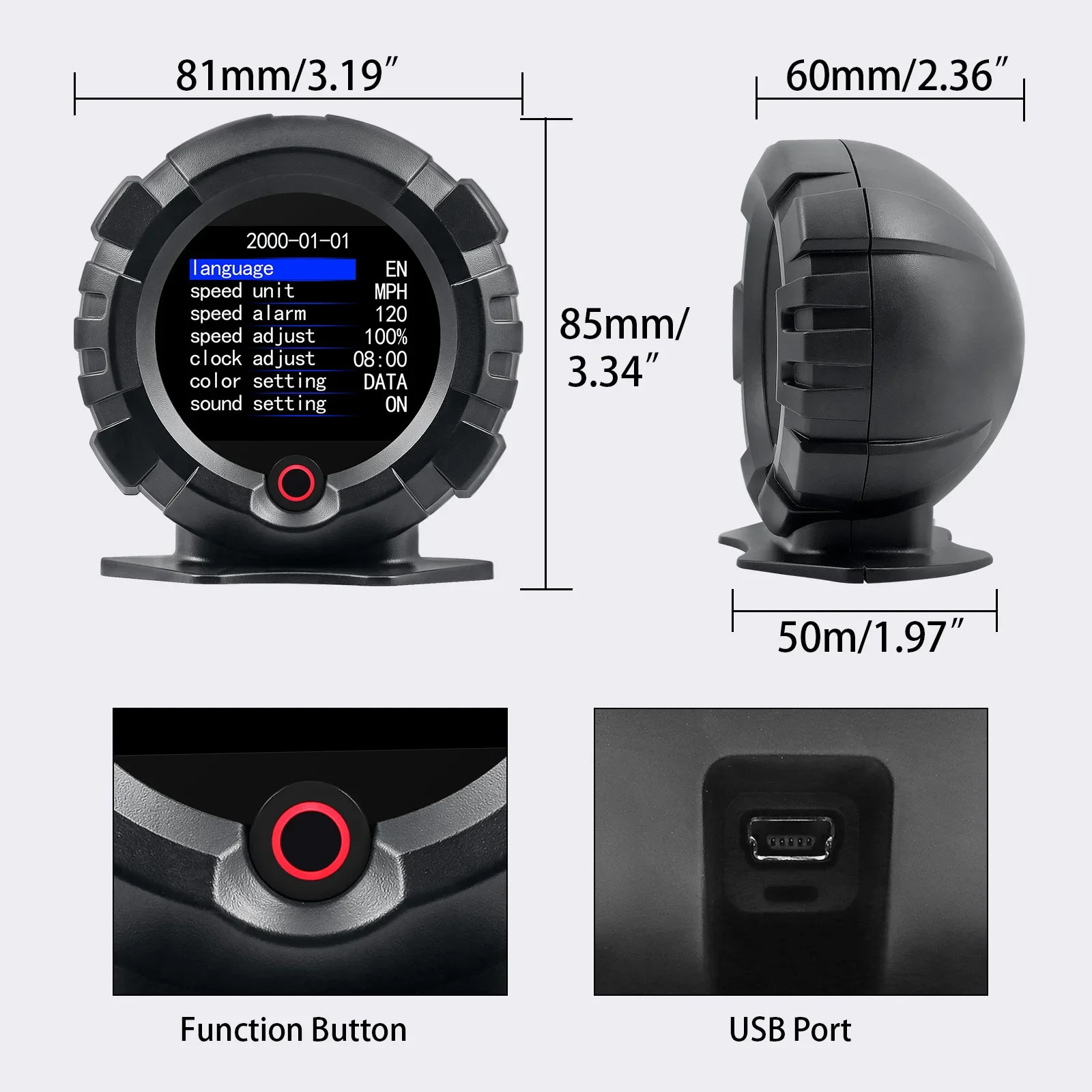 RYSJM X95 GPS Head Up Display Car Speedometer Inclinometer MPH/KMH