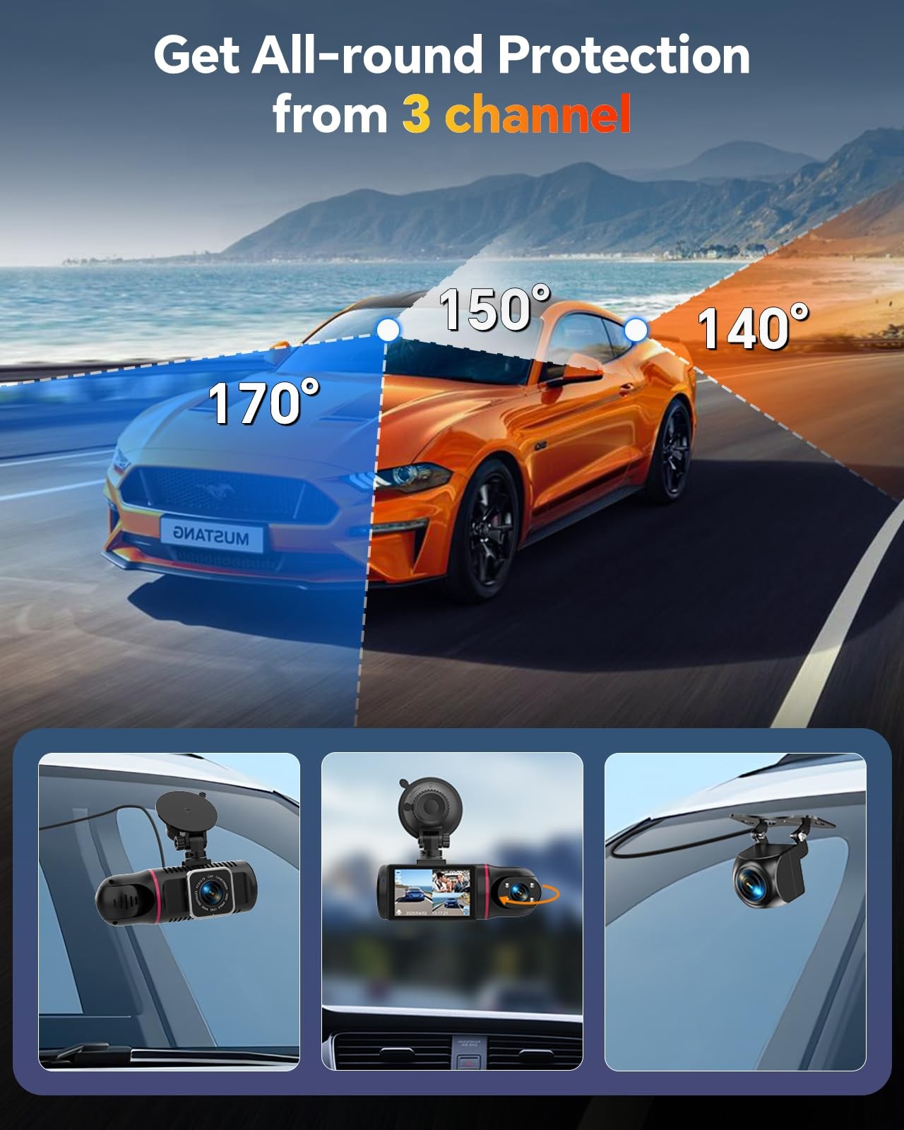 Dash Cam Front and Rear Inside, 1080P 3 Channel Dash Camera for Cars with 64G…
