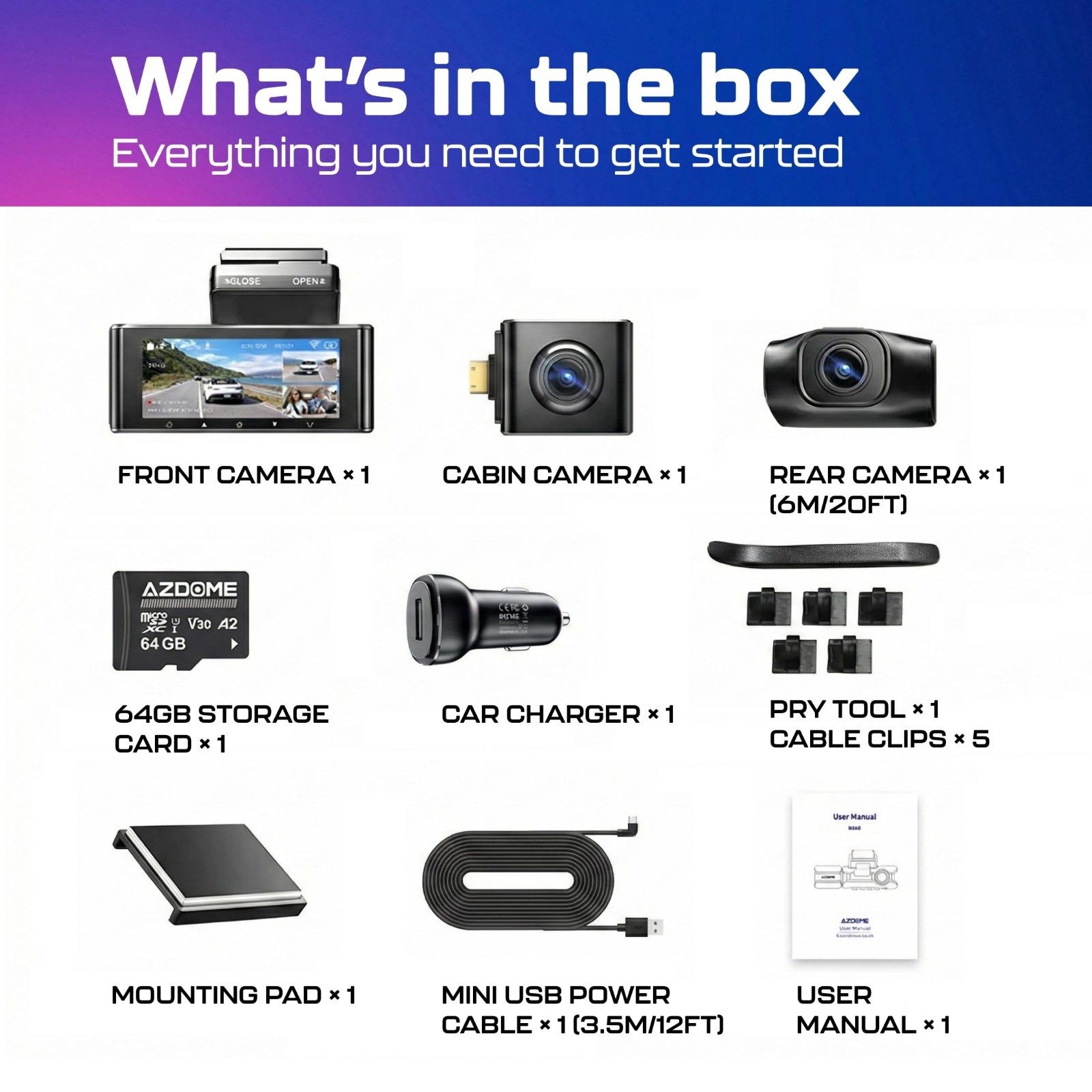 4K 3-Channel Dash Cam with 3.19″ Screen, IR Night Vision, GPS & WiFi – 24H Parki