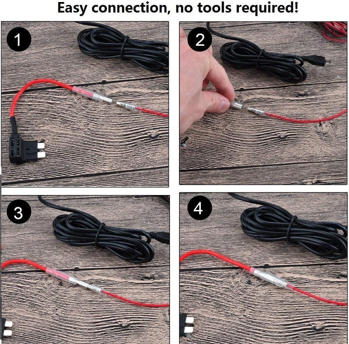 Car Dash Cam Hardwire Kit with Mini USB & Fuse Holders – Easy Installation, 3.2m