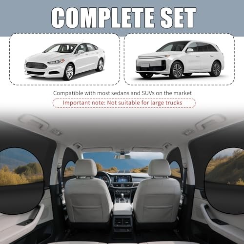 4PCS Front/Rear Car Window Shades with Zipper—Upgraded Car Shades for Side