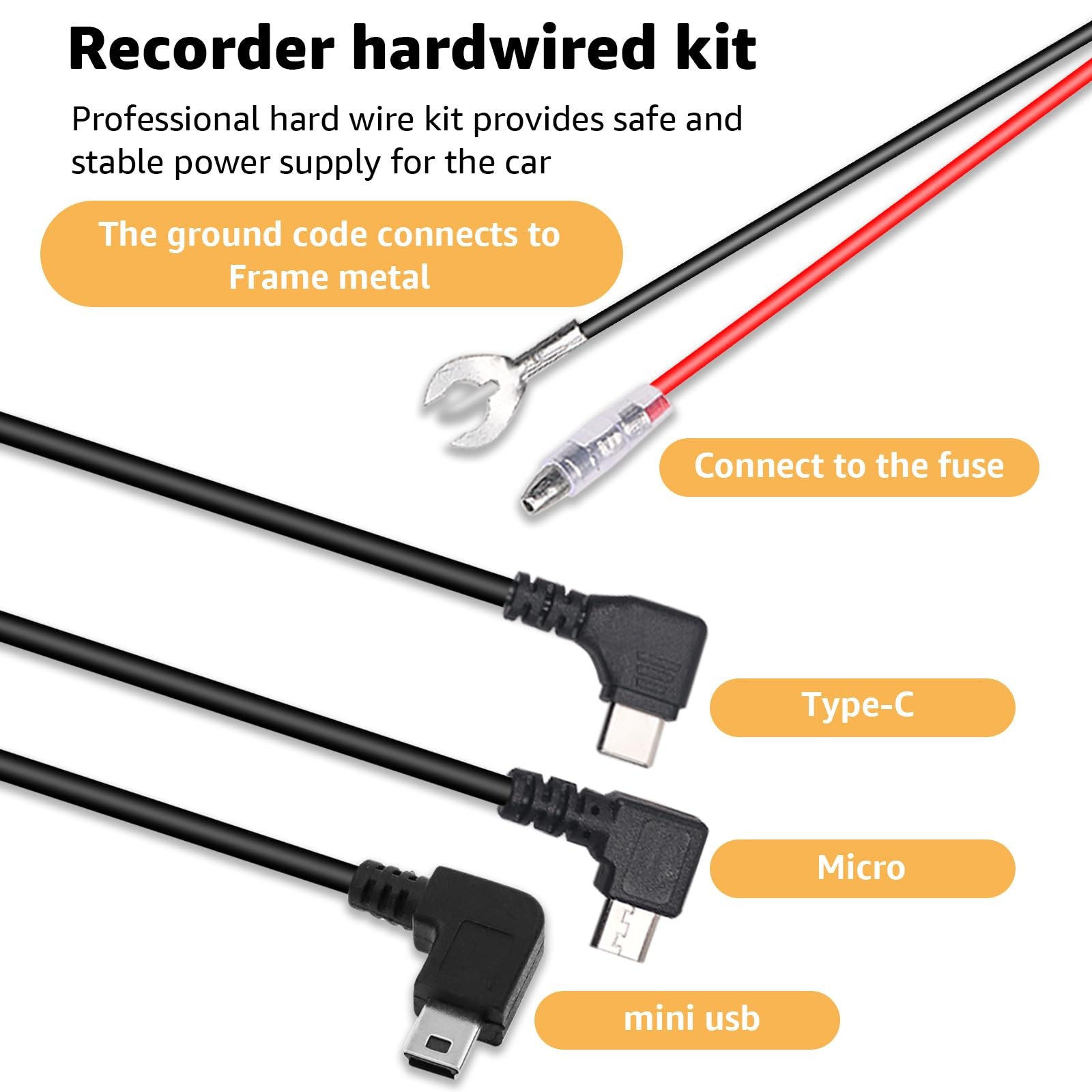 3-in-1 Hard Wire Kit USB-& Micro/Mini USB Hardwire Kit for Dash Cams 12V-24V …