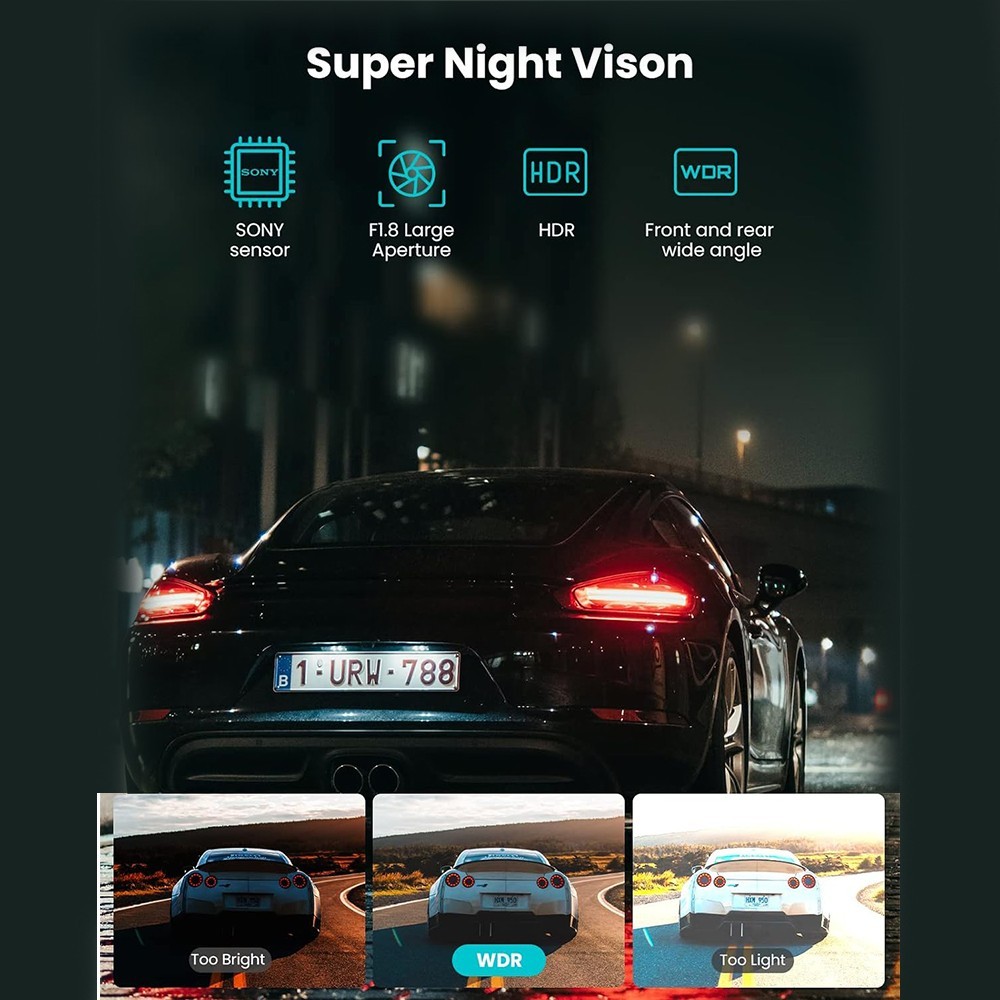 3.18″ 64GB Dash Camera for Car W/Sensor Night Vision Front Rear Parking Monitor