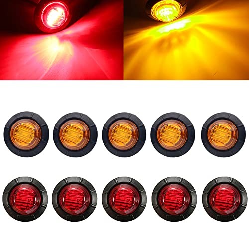 10Pc 3/4” Round LED Bullet Marker lights,Front Rear Side Marker Amber+Red