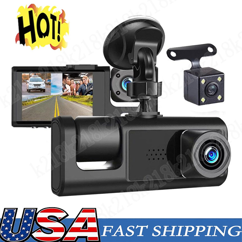 Car Dual Lens Dash Cam HD 1080P Front/Rear/Inside Video Recorder Camera G-Sensor
