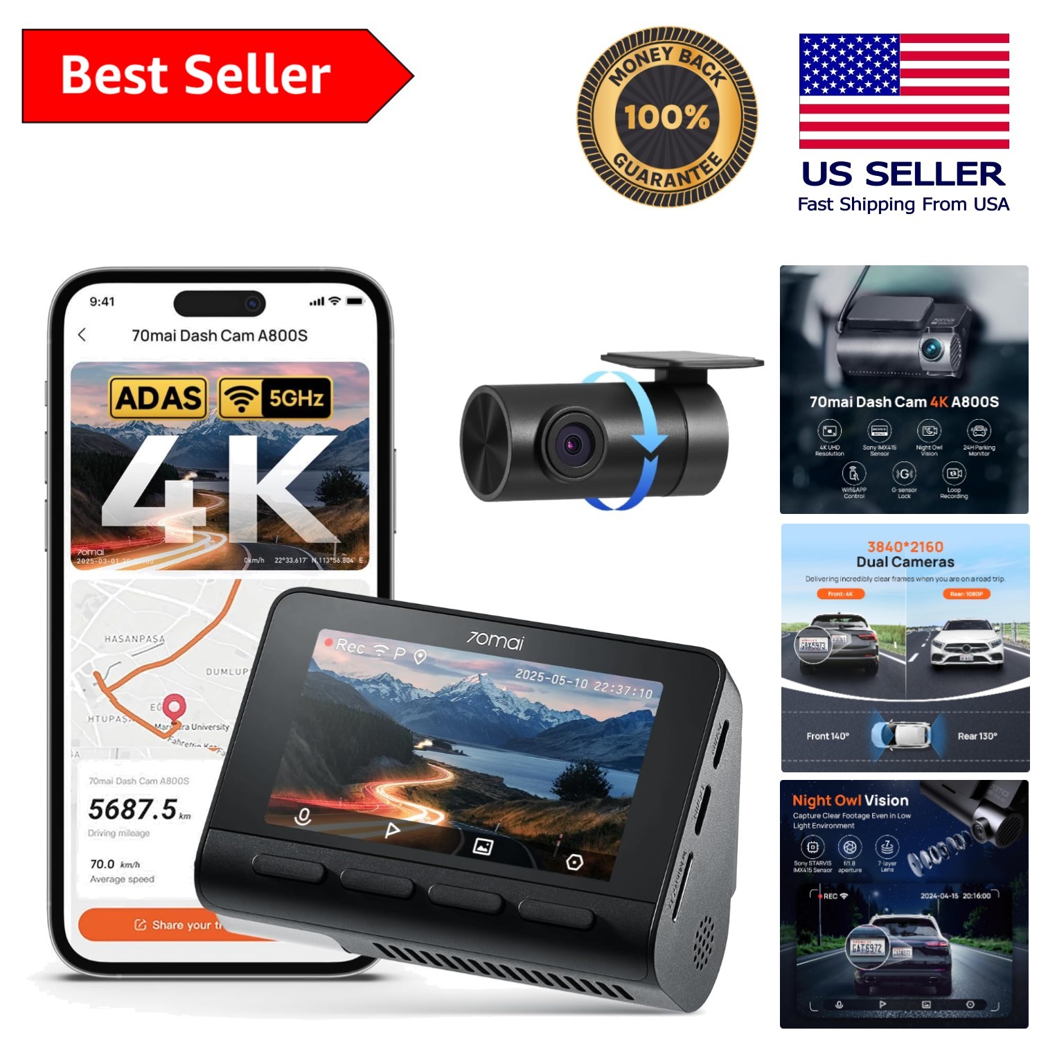 Advanced 4K Dash Cam with G-Sensor, Loop Recording & Dual Band WiFi Connectivity