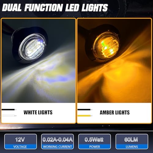 10pcs 3/4 Inch Dual-Color LED Marker Lights with 7-Pin Rocker Clear White-Amber