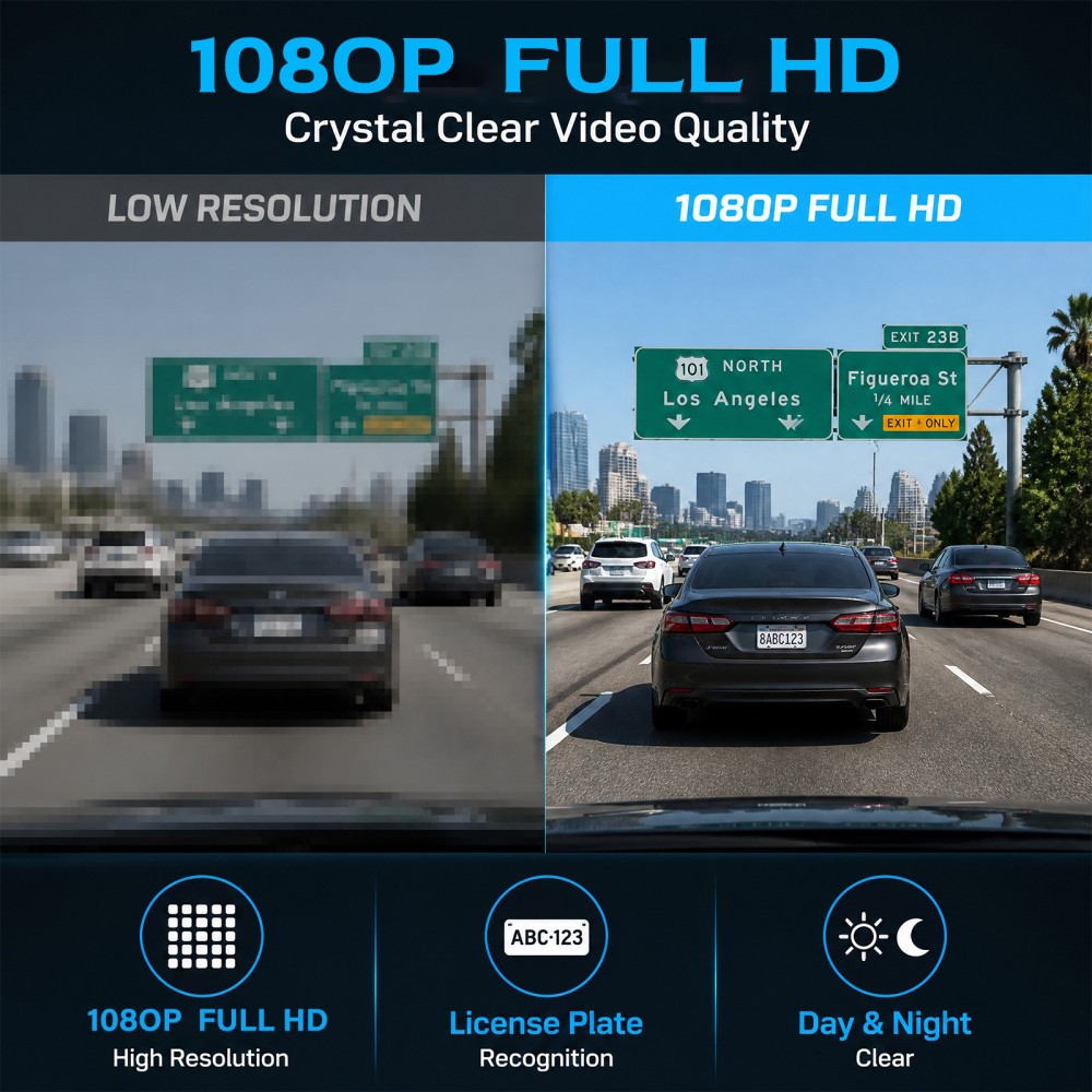 360° 1080P HD 4-Channel Dashcam Car Dash Cam Front Rear Inside Left Right