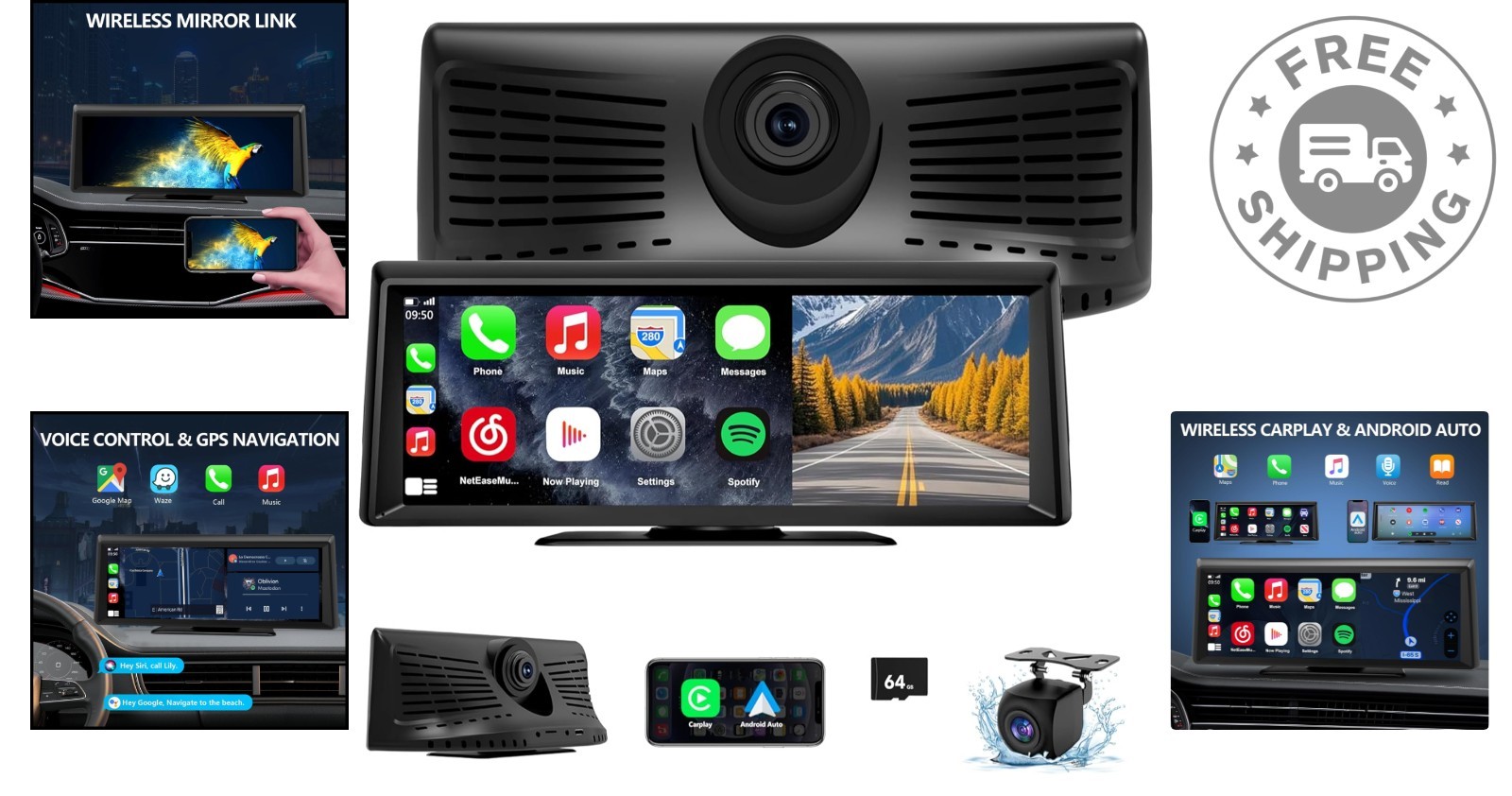 8.1” Touchscreen Car Stereo with Wireless CarPlay, 2K Dash Cam & GPS Navigation