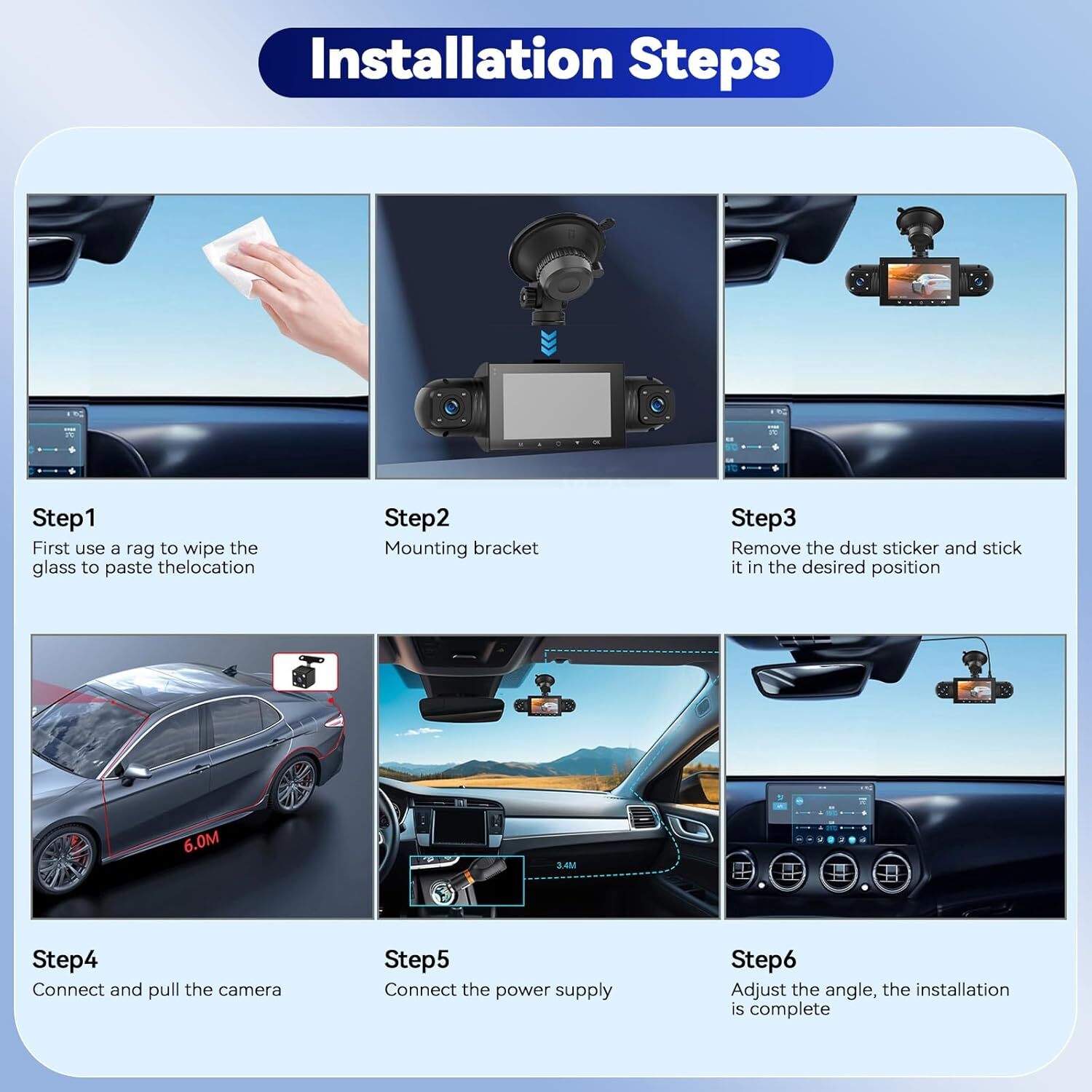 4K Dash Cam Recorder 4-Channel 360° Car Camera DVR Vehicle Video G-Sensor+32 TF