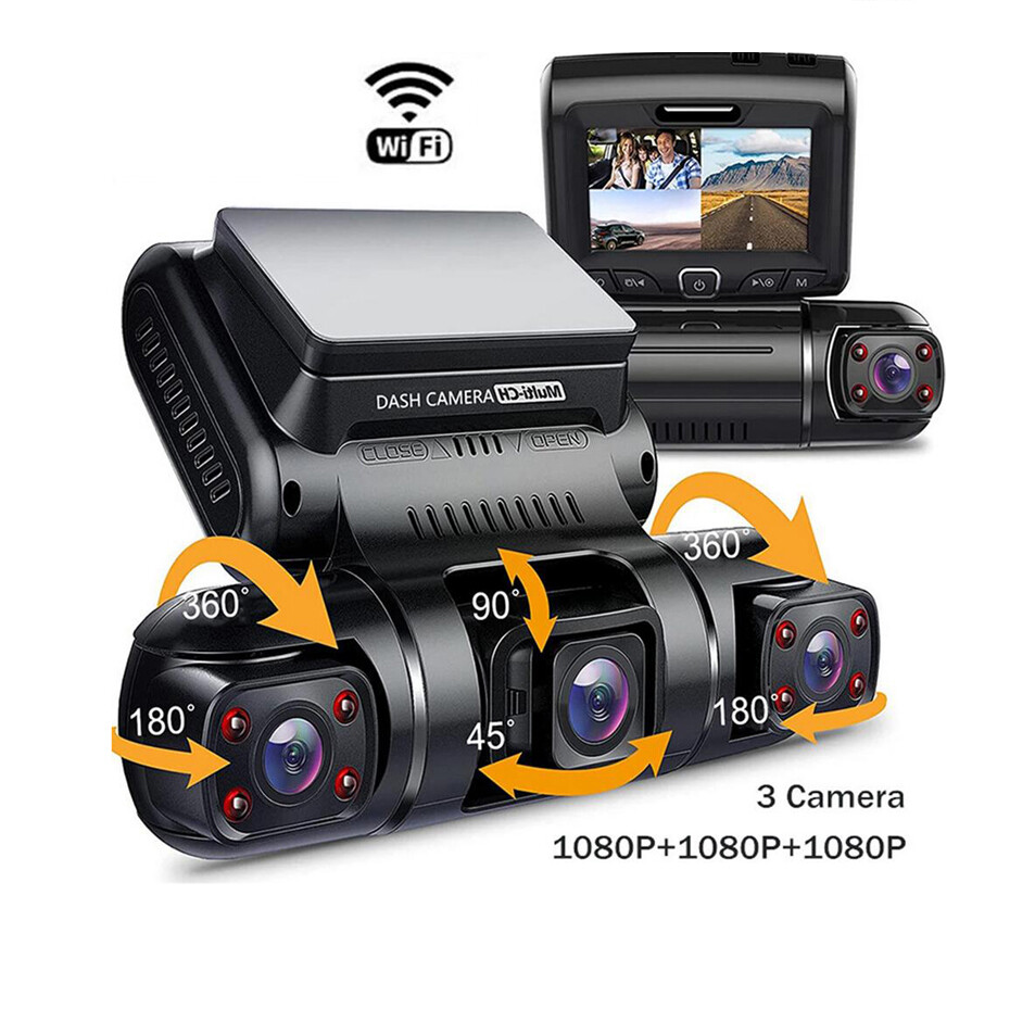 3 Cameras Dash Cam 1080P+1080P+1080P Car Video Recorder 3 Lens Car Dash Camera