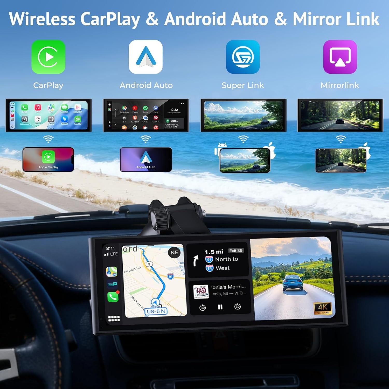 Wireless Car Screen 10.26 Mirror Link Dash