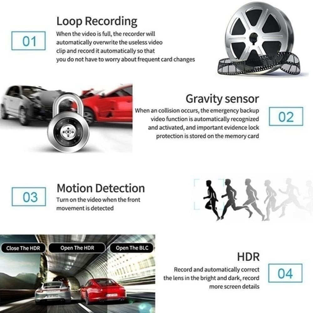 4″ 1080P HD 3 Lens Car DVR Video Dash Cam Camera Night Vision + Rearview Camera
