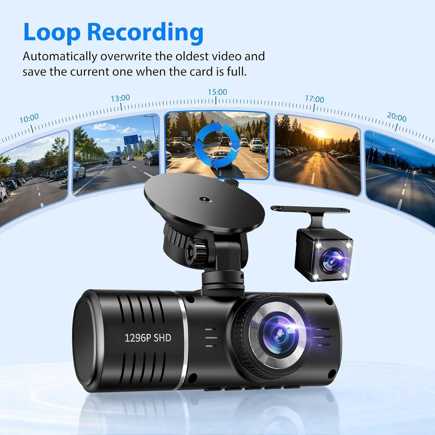 Three-Channel Hi-Def Dash Cam with Night Vision & 32GB Card for Total Protection