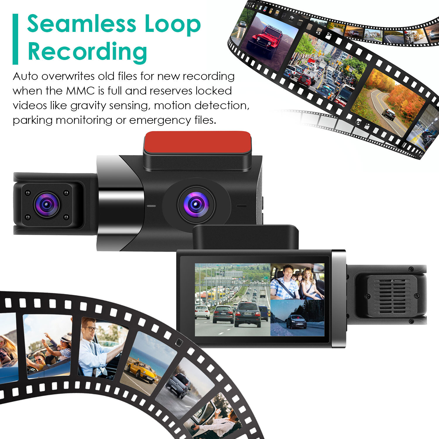 2K Car DVR 3 Channel Dash Cam Camera Recorder w/ GPS WiFi Night Vision G-sensor