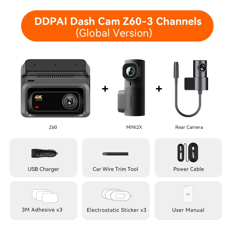 Z60 4K+2K+1080P Dash Cam Support Rear and Interior with GPS 5Ghz Wifi ADAS Night