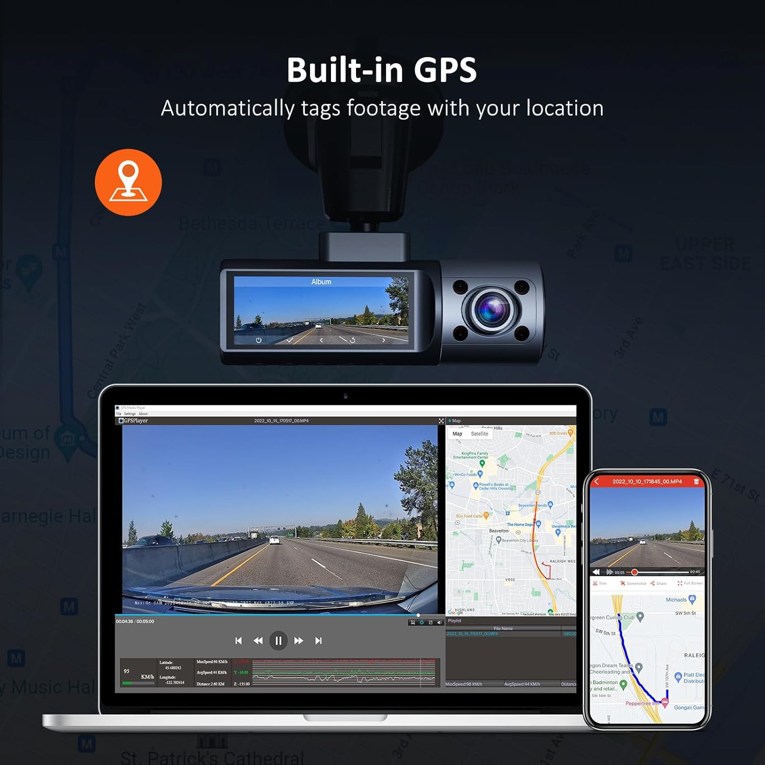 3 Channel Dash Cam with Rotatable Interior/Front Camera, Sony_Sensors, Front and