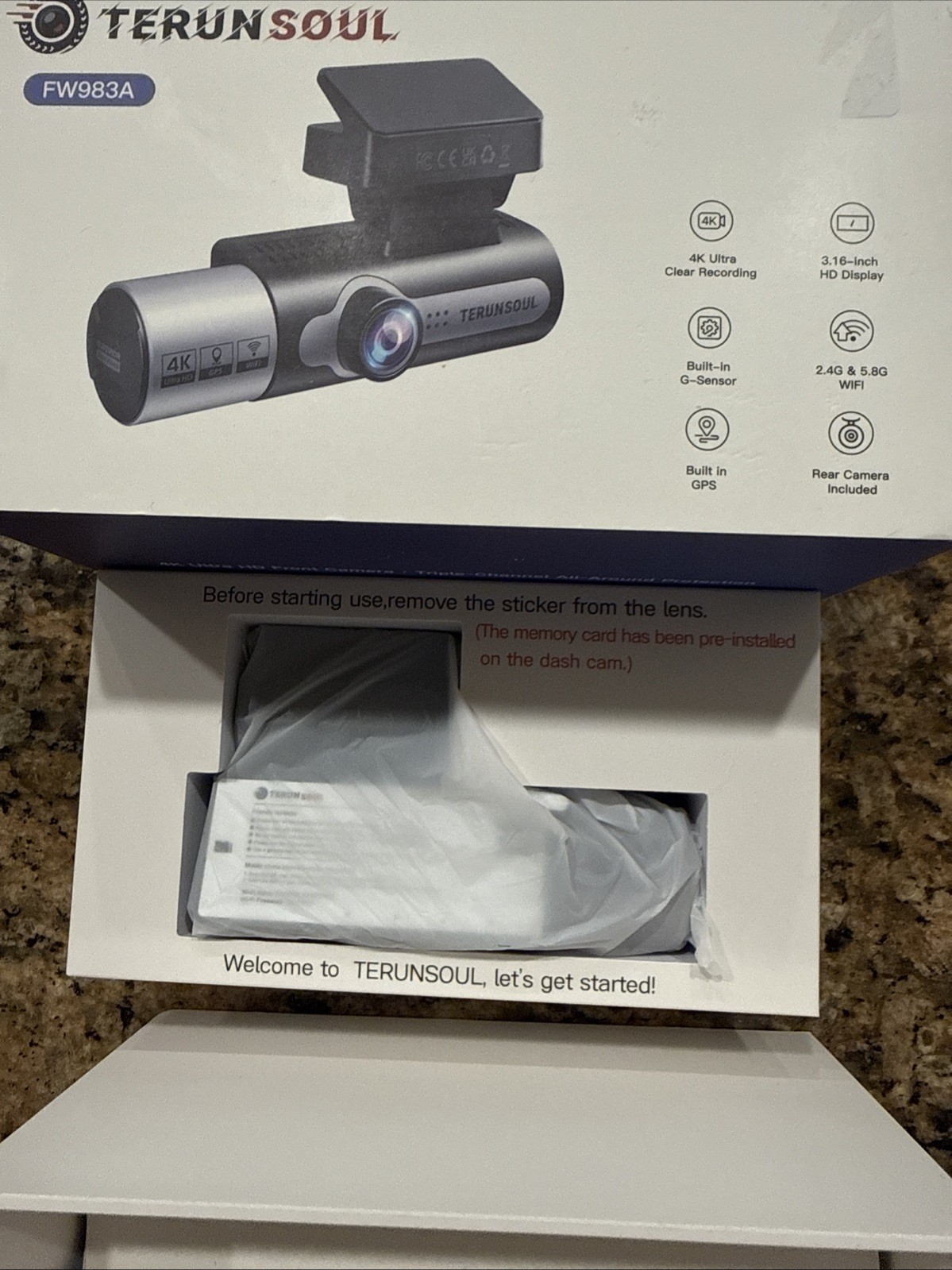 4K Dash Cam Front and Rear, Full HD 3 Channel Dashcam 128GB SD FW983A TERUNSOUL