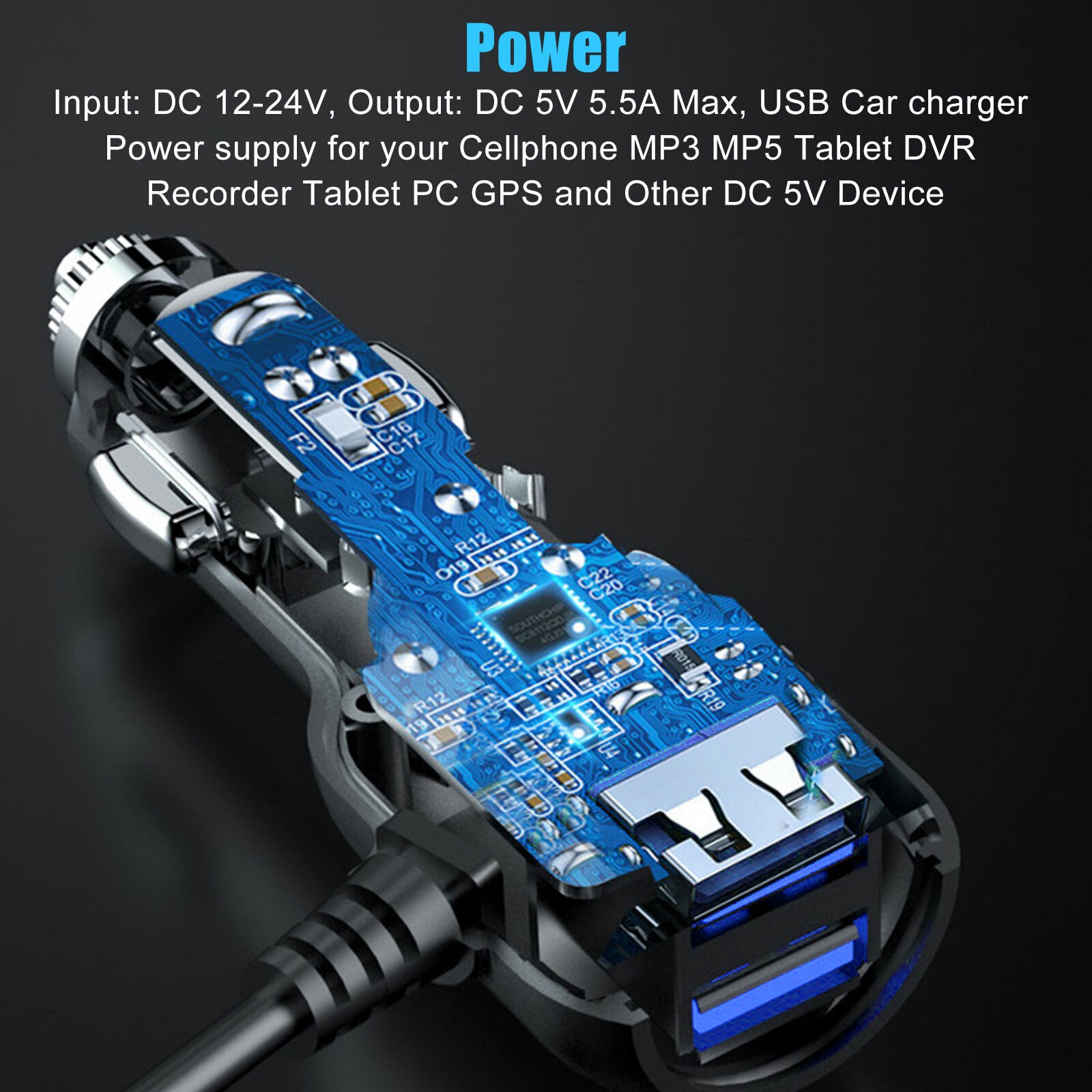 11.5ft Dash Cam Car Charger Kit LED Mini USB Power Cable Cord for DVR Camera GPS