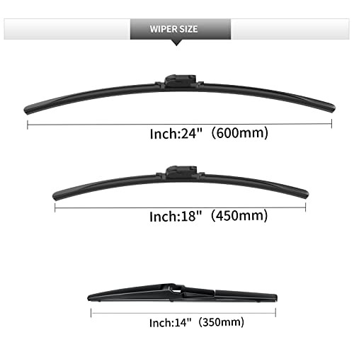 Front and Rear Windshield Wiper Blades, 3 Pcs Front and Back Window Wipers