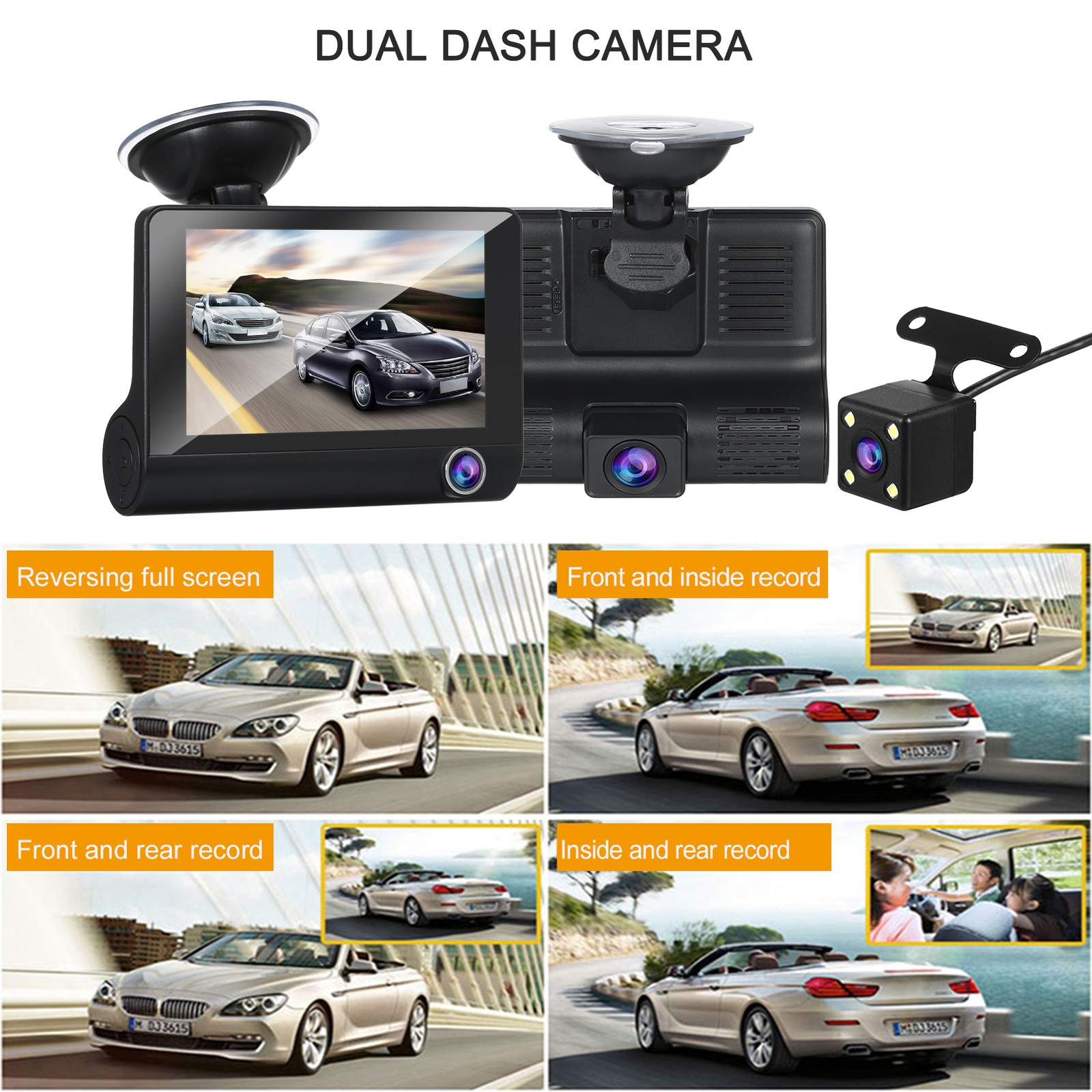 1080P Full Dash Cam With 4 Inch IPS Screen Front And Rear Dual Dash E3Z5