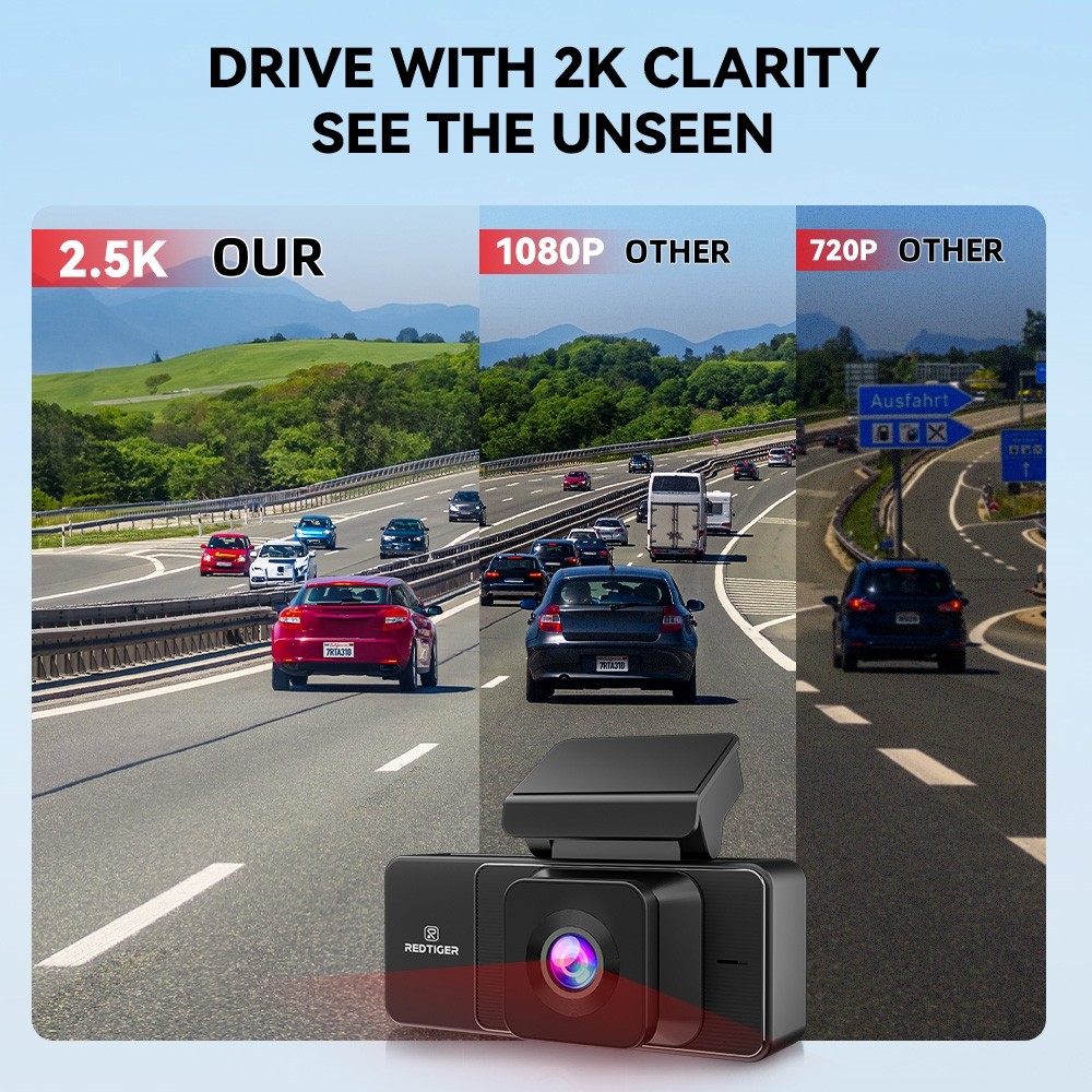 REDTIGER A3 3 Channel Dash Camera 32GB Card With Acc Multi-Size Hardwire Kit