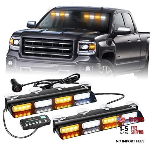2x 14 inch Dash Strobe Lights Amber White Emergency Lights | Amber/White