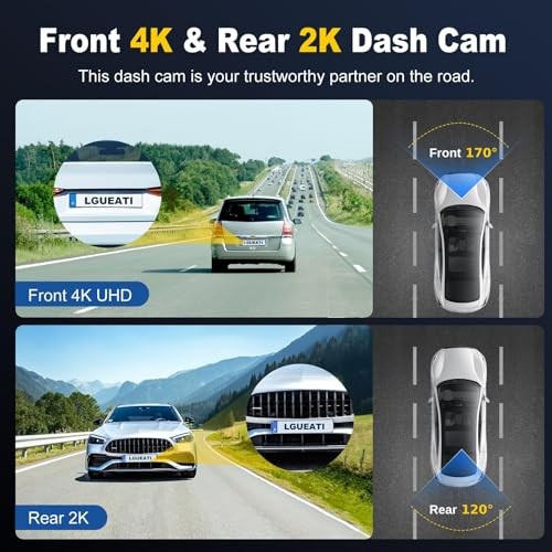 LGUEATI 4K + 2K DASH CAM FRONT AND REAR FREE 64 GB CARD DC01 – BLACK
