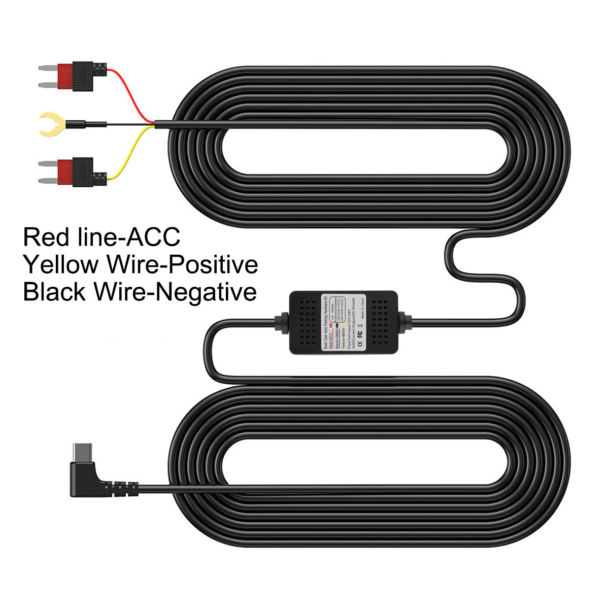 Dash Cam Hardwire Kit For Fuse 12/24V to 5V 3A USB Type C Port Hard Wire Cable