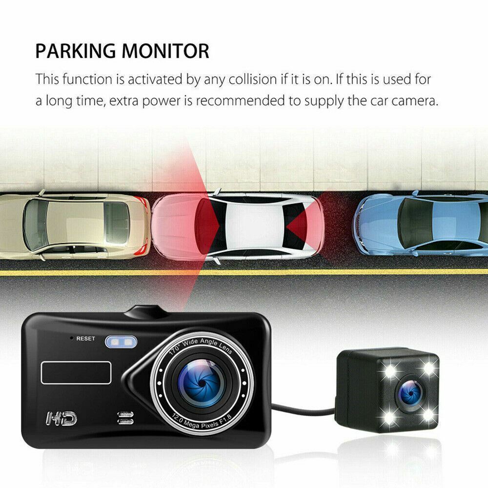 Touch Screen Dash Cam 4″ 1080P Dual Lens Car DVR Recorder Front and Rear Camera