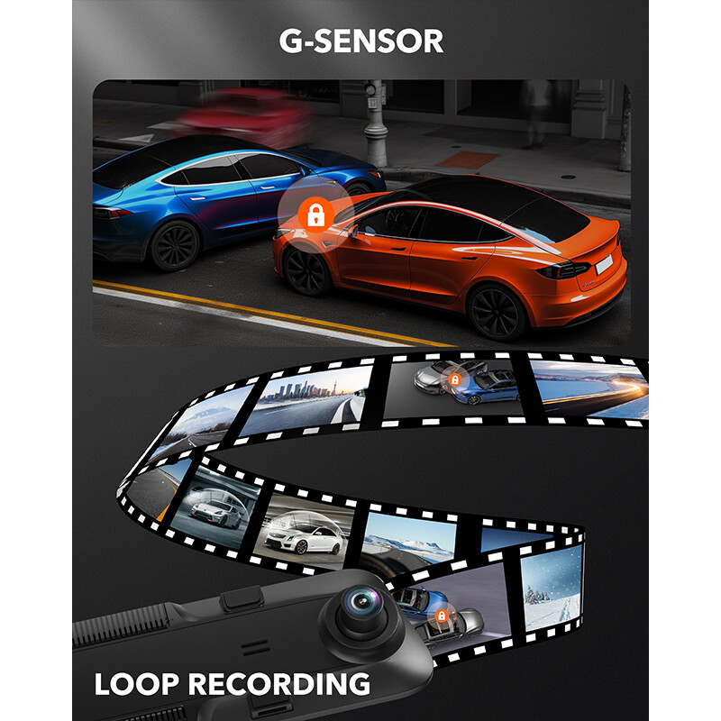 WOLFBOX 12” Mirror Dash Cam with WiFi,2.5K+1080P Rear View Mirror Camera