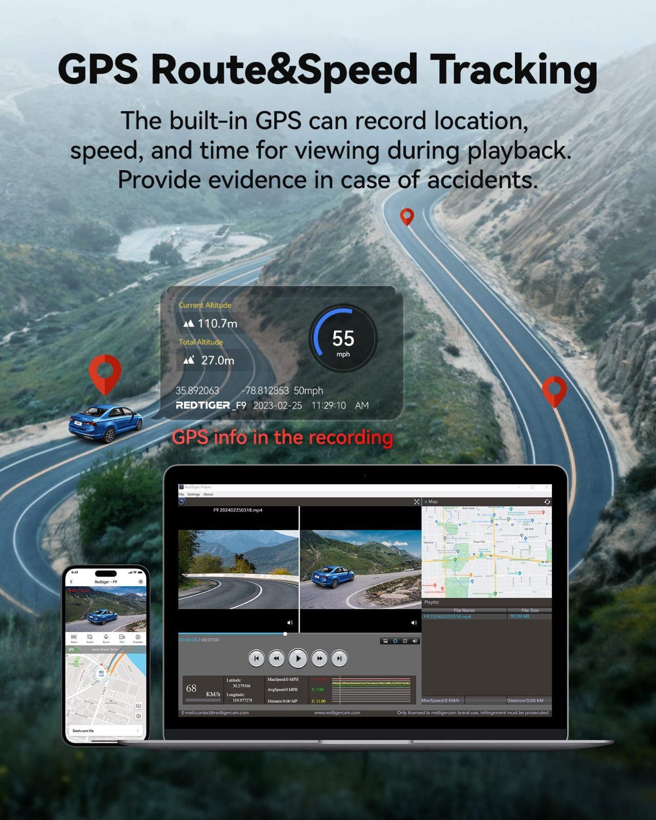 5.8GHz WiFi Dash Cam with App Control, G-Sensor, Night Vision, 1080P HD